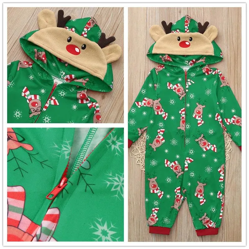 Reindeer Christmas Family Pajamas Onesies Hooded Jumpsuit Pajamas