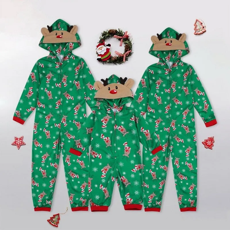 Reindeer Christmas Family Pajamas Onesies Hooded Jumpsuit Pajamas