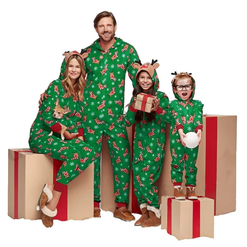 Reindeer Christmas Family Pajamas Onesies Hooded Jumpsuit Pajamas