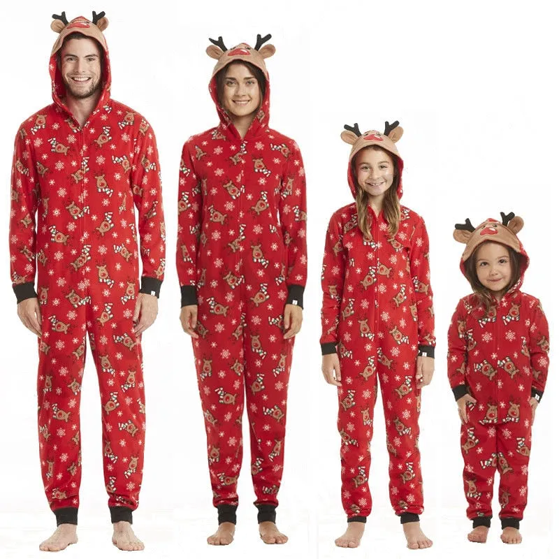 Reindeer Christmas Family Pajamas Onesies Hooded Jumpsuit Pajamas