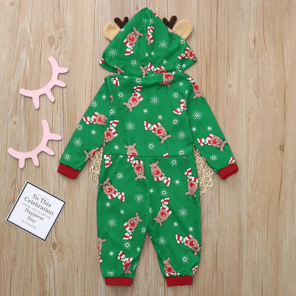 Reindeer Christmas Family Pajamas Onesies Hooded Jumpsuit Pajamas