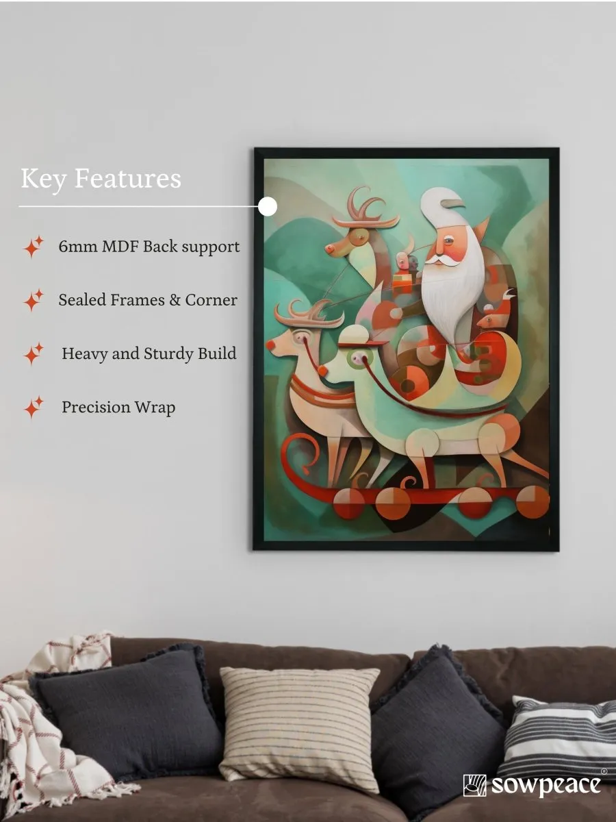 Reindeer Flight: Premium Abstract Wall Art by Sowpeace – Handcrafted Indian-Inspired Canvas for Festive and Elegant Home Interiors