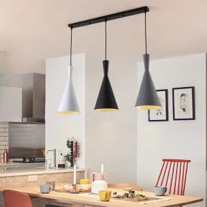 Reine - Black Simple 3 Bulbs Multi Ceiling Light Black Funnel Pendant Lamp with Metal Shade for Dining Room