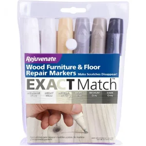 Rejuvenate White & Gray Exact Match Wood Furniture & Floor Repair Markers (6 Piece Set)