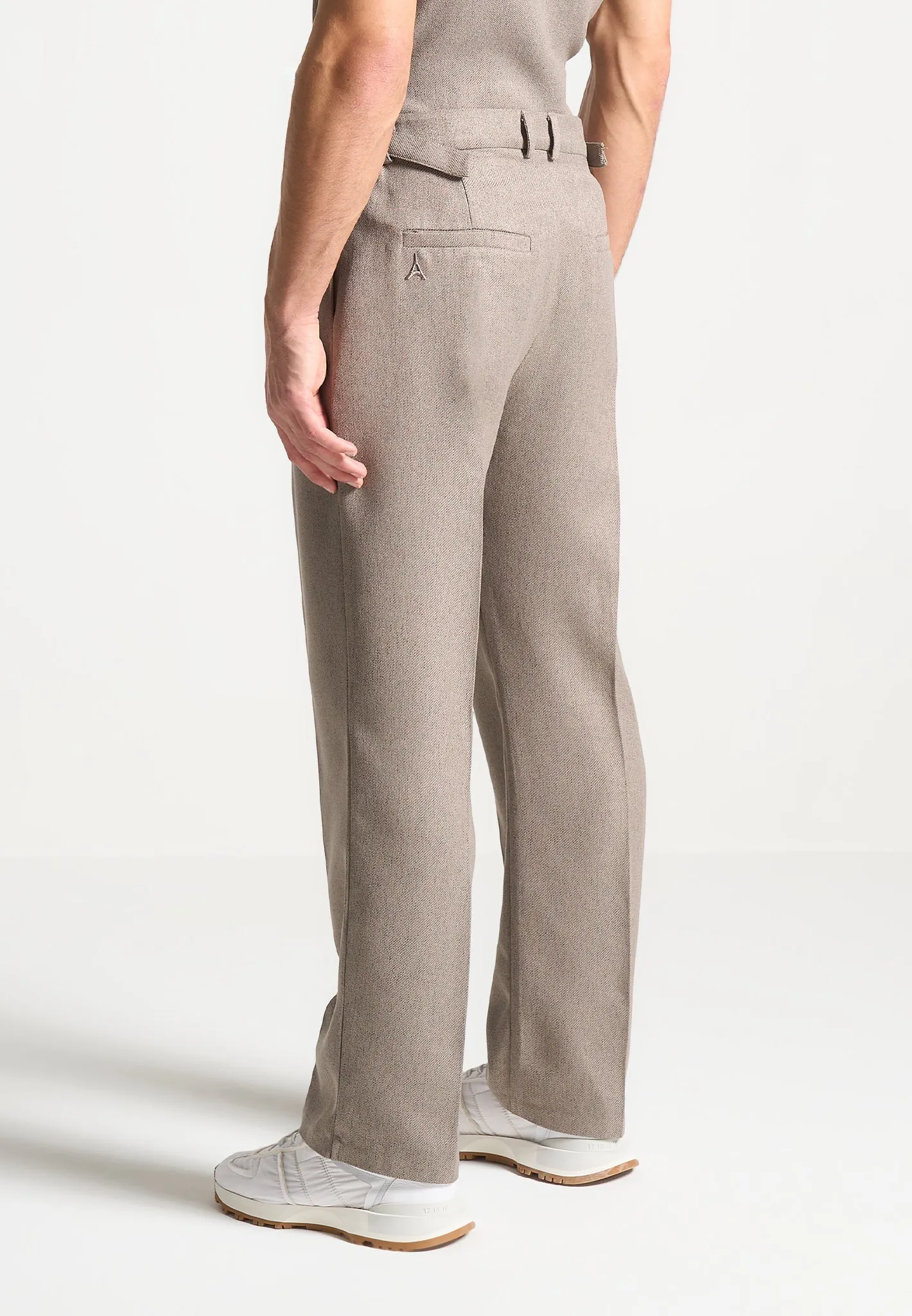 Relaxed Fit Textured Pleated Tailored Trousers - Taupe