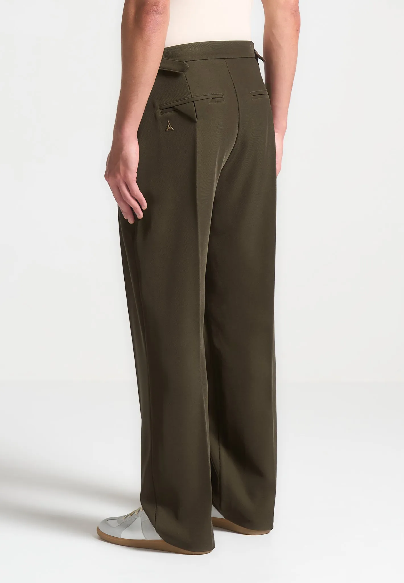 Relaxed Fit Twill Pleated Tailored Trousers - Khaki