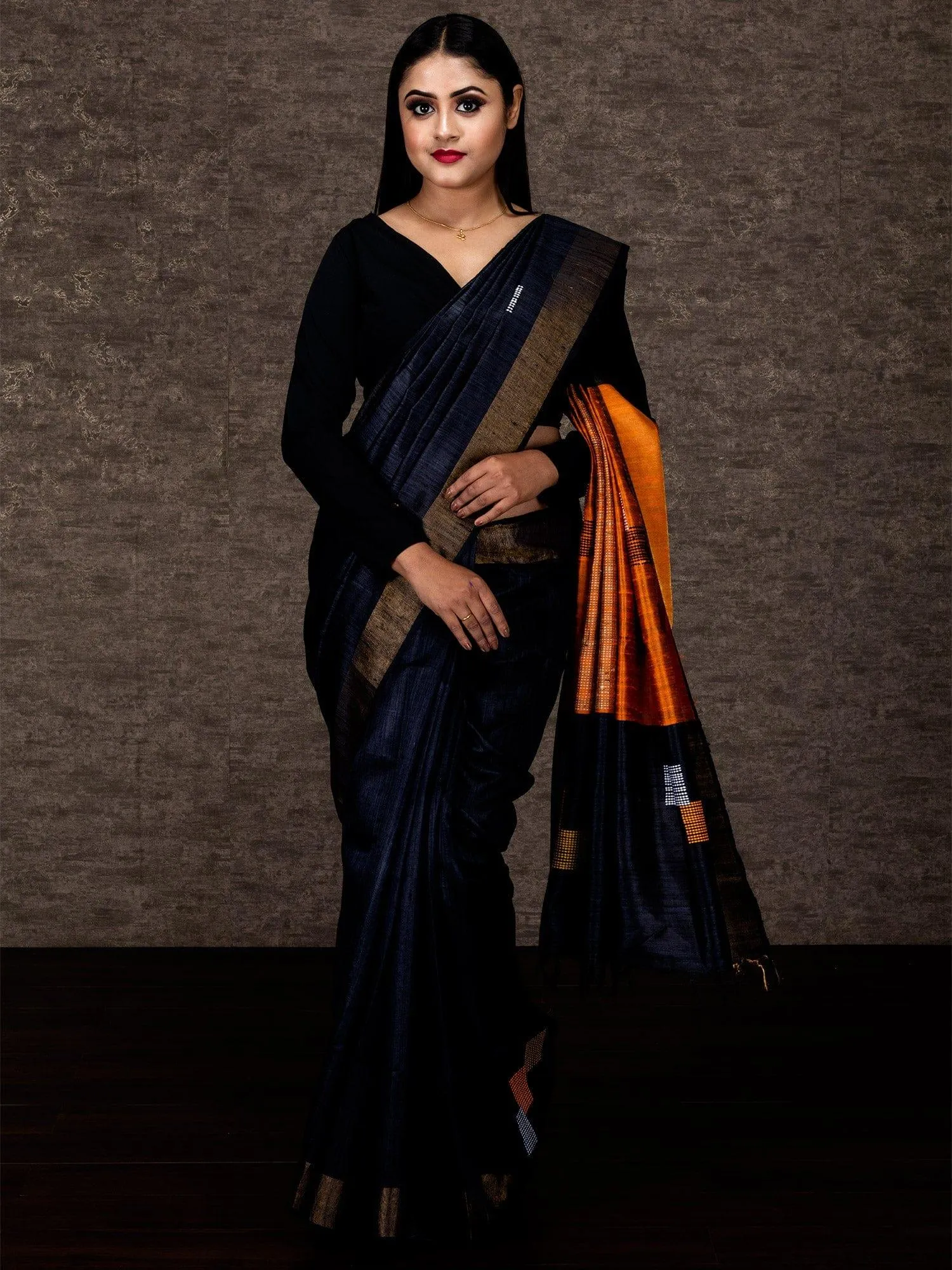 Remarkable Black Dupion Silk Saree