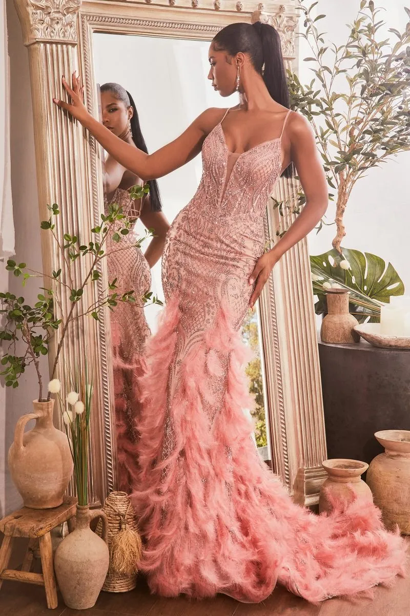 Remember Prom Dress Feathered Mermaid Gown 7401608TIR-Rose LaDivine CC1608 Cinderella Divine CC1608  Andrea & Leo CC1608