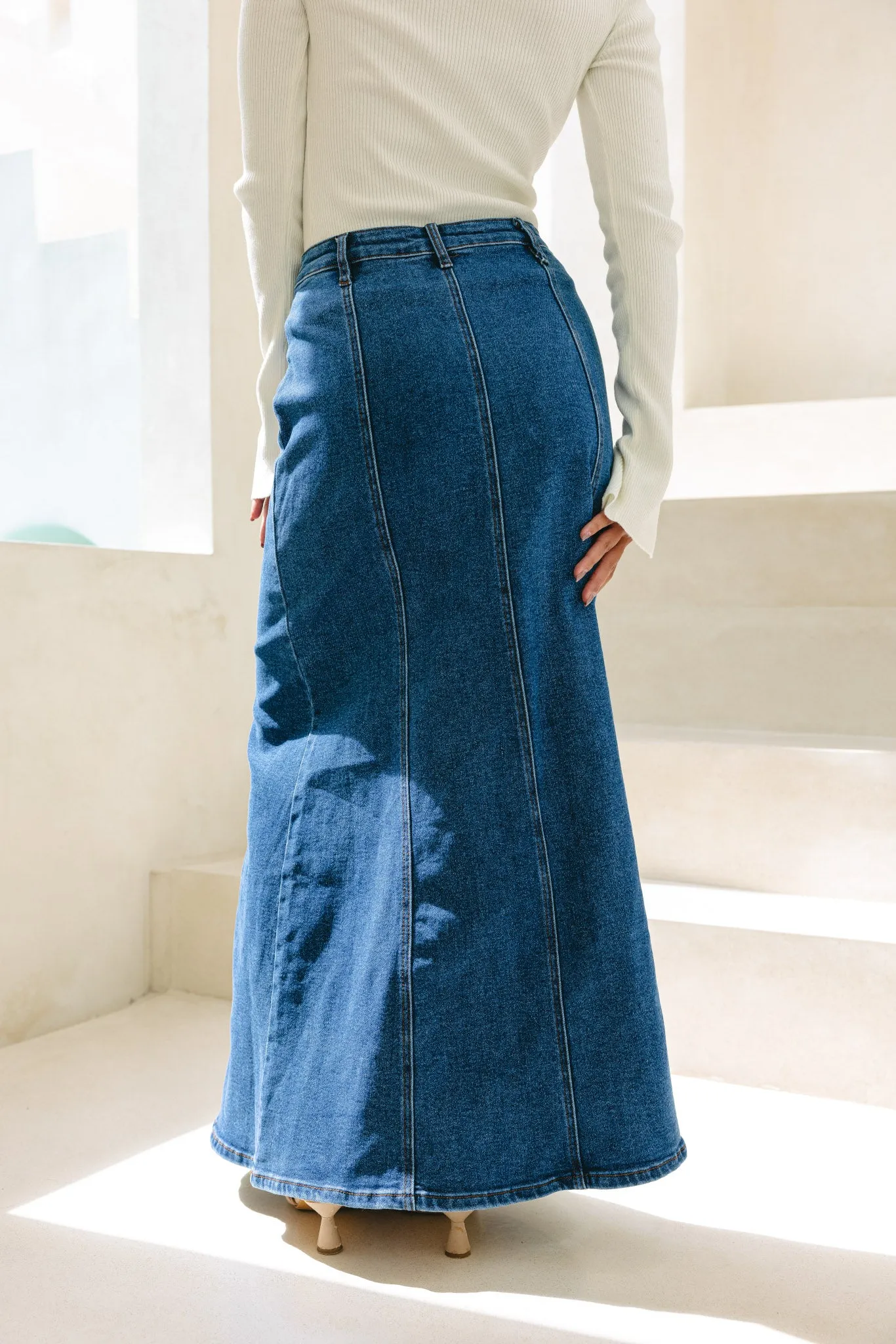 Remi Blue Denim Panel Maxi Skirt