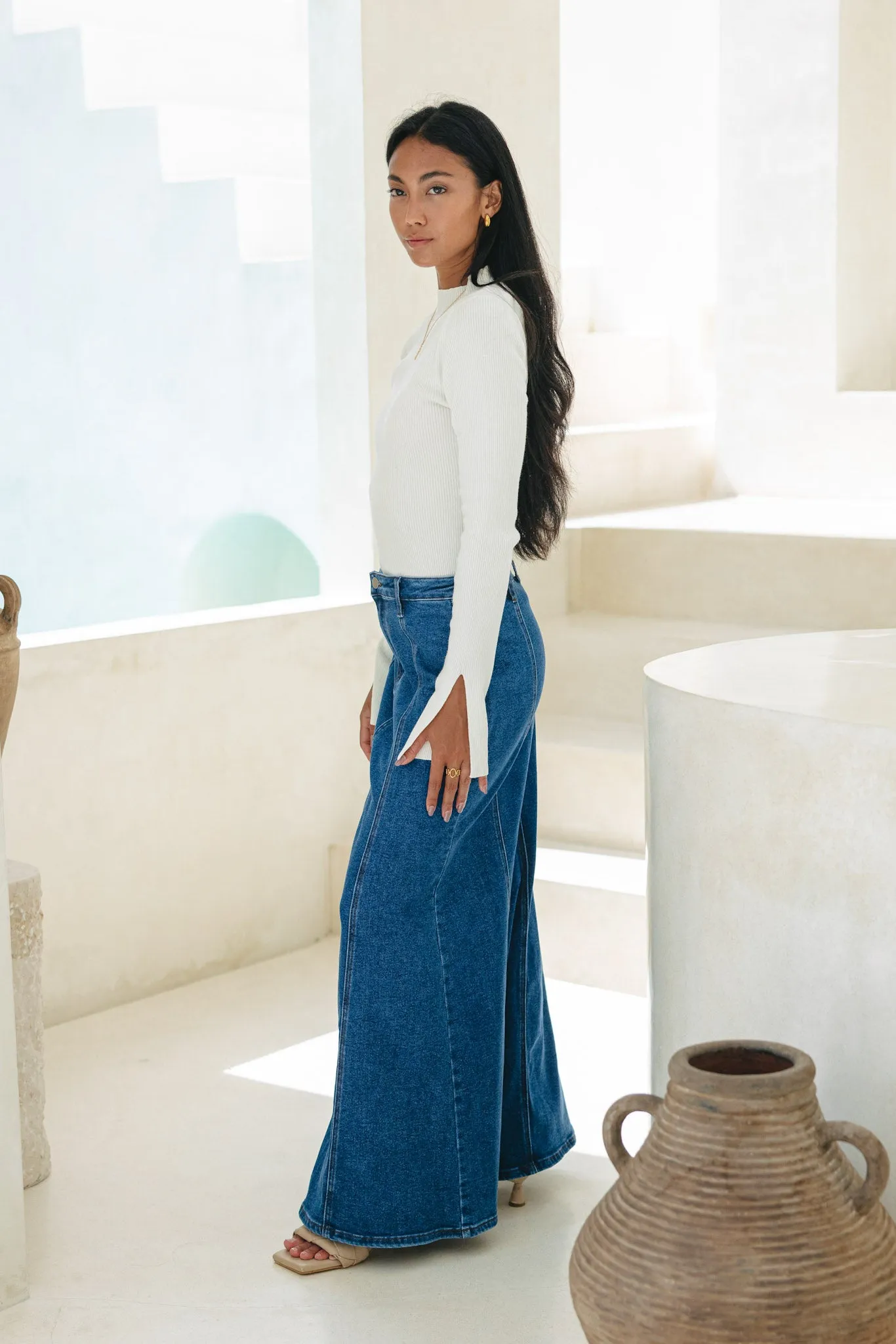 Remi Blue Denim Panel Maxi Skirt