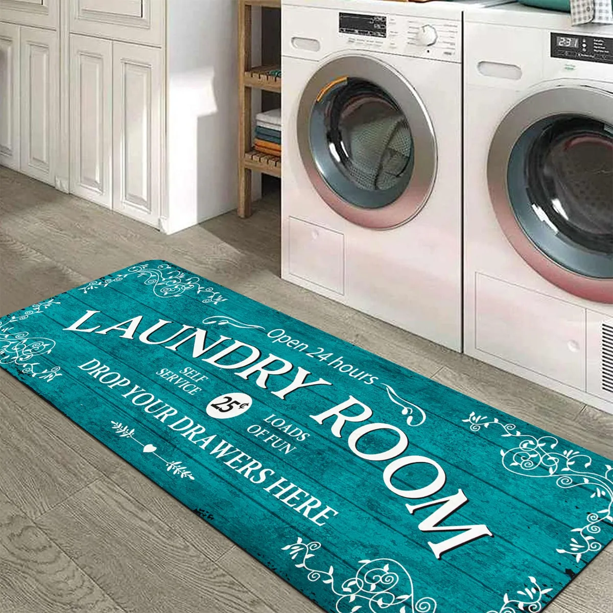 Remi Farmhouse Blue Laundry Room Rug and Mat