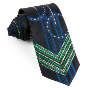 Remizio Gorgeous Silk Rhinestone Tie Geometric Design With V Stripes Necktie