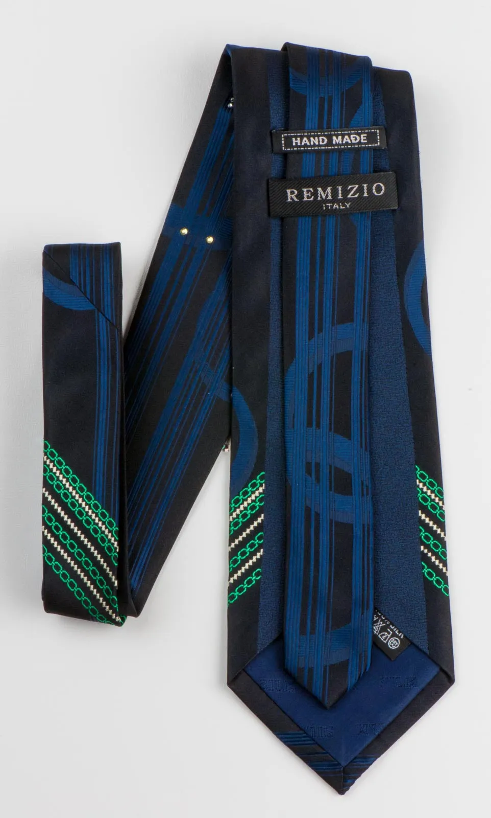 Remizio Gorgeous Silk Rhinestone Tie Geometric Design With V Stripes Necktie