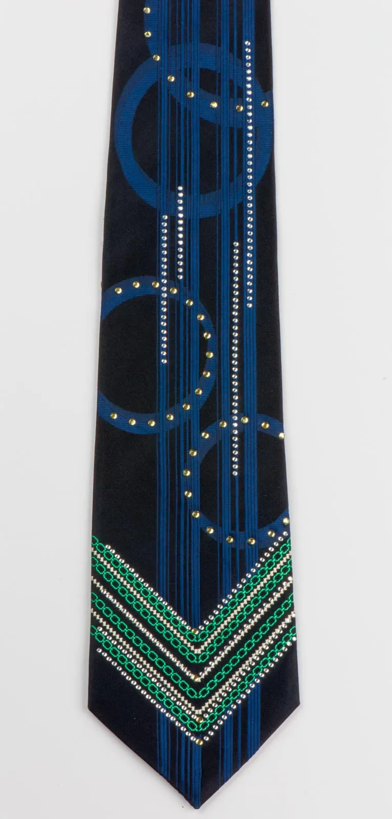 Remizio Gorgeous Silk Rhinestone Tie Geometric Design With V Stripes Necktie