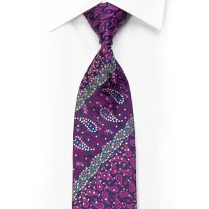 Remizio Rhinestone Silk Tie Purple Paisley On Navy