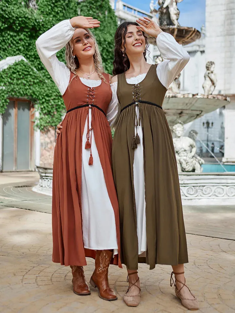 Ren Faire Off-Shoulder Dress Tank Dress 2pcs Set Costume