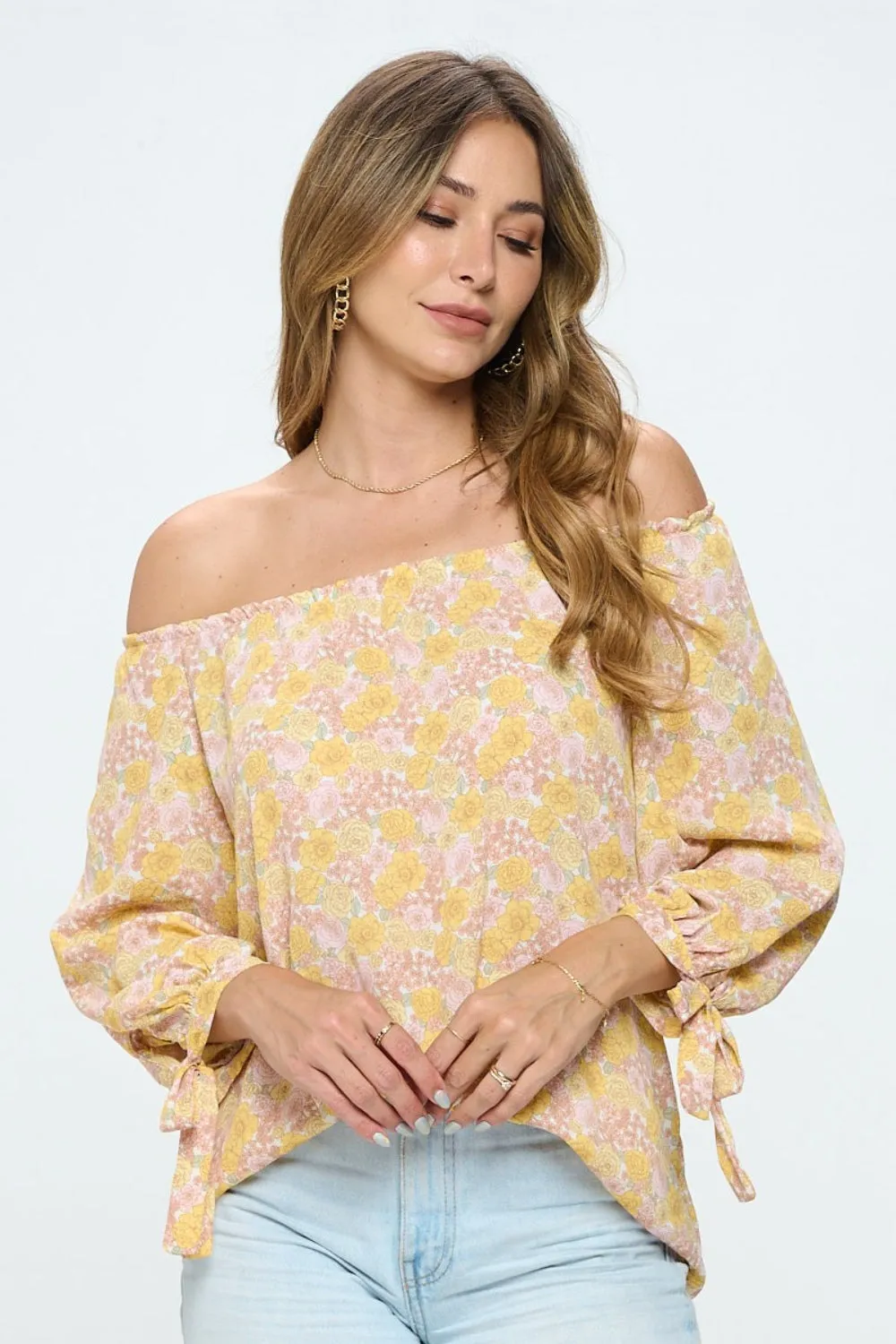 RENEE C Floral Off-Shoulder Long Sleeve Blouse