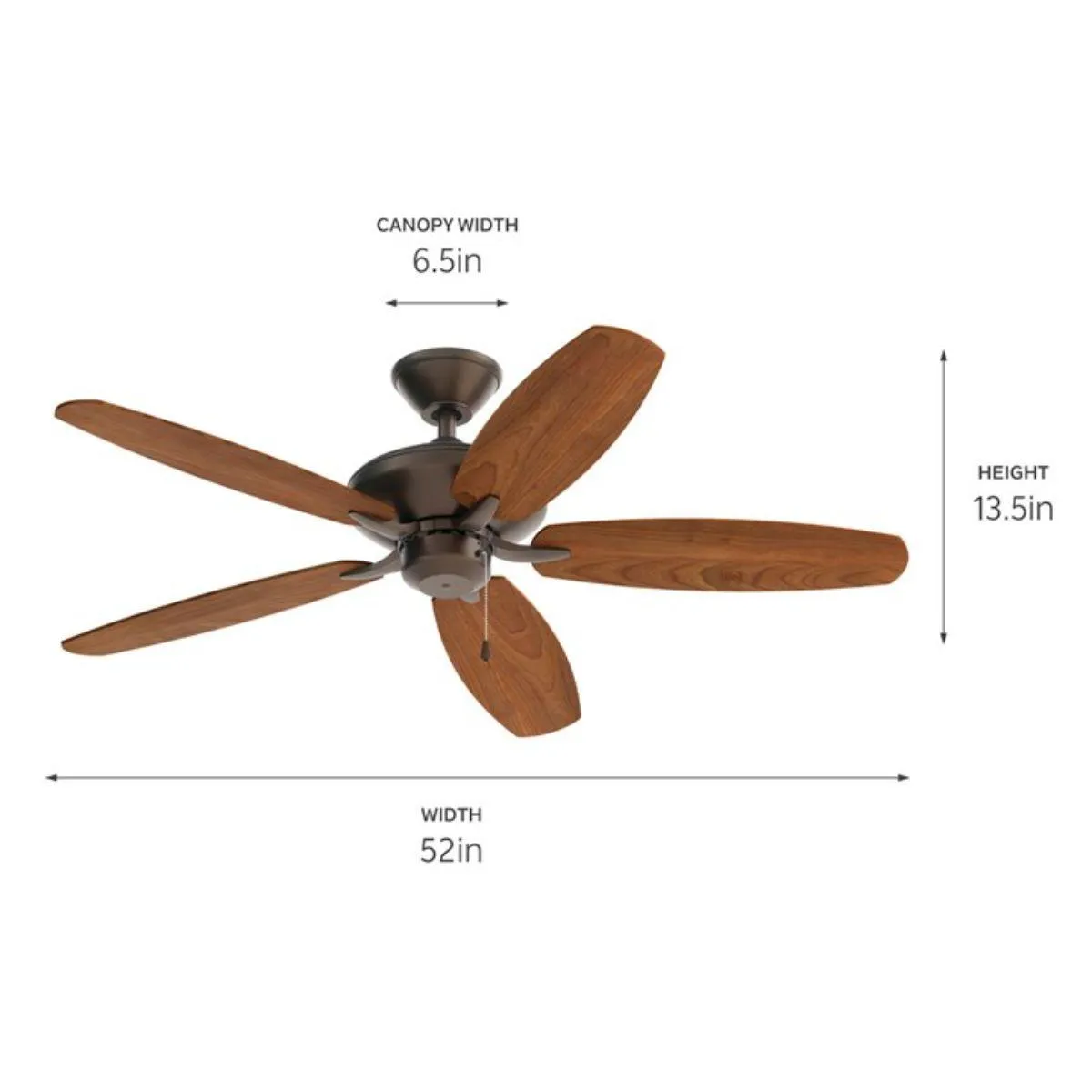 Renew Patio 52 Inch Satin Natural Bronze Damp Rated Ceiling Fan with Pull Chain