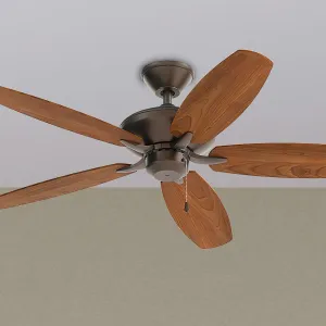 Renew Patio 52 Inch Satin Natural Bronze Damp Rated Ceiling Fan with Pull Chain