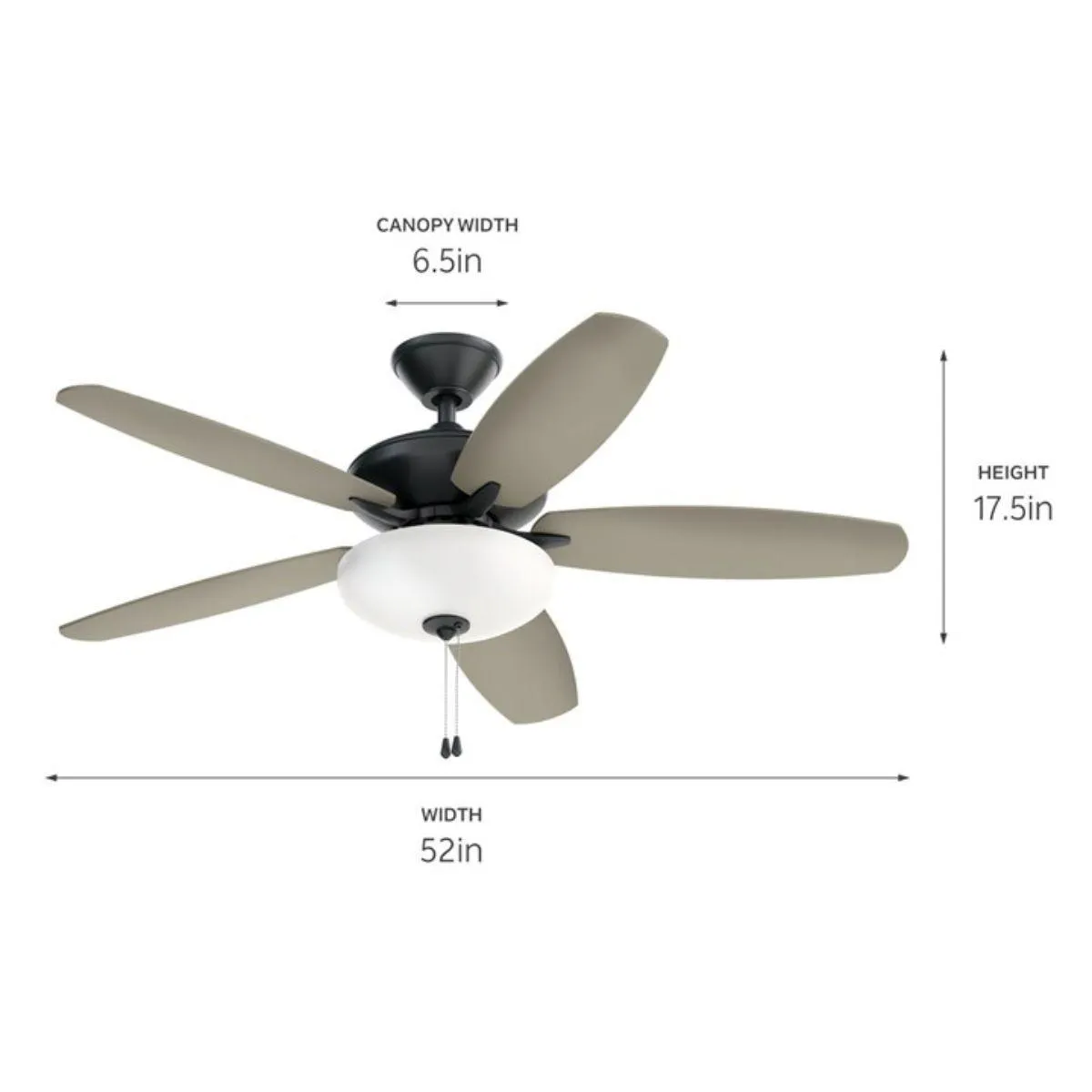 Renew Select 52 Inch Satin Black LED Ceiling Fan with Light Kit and Pull Chain