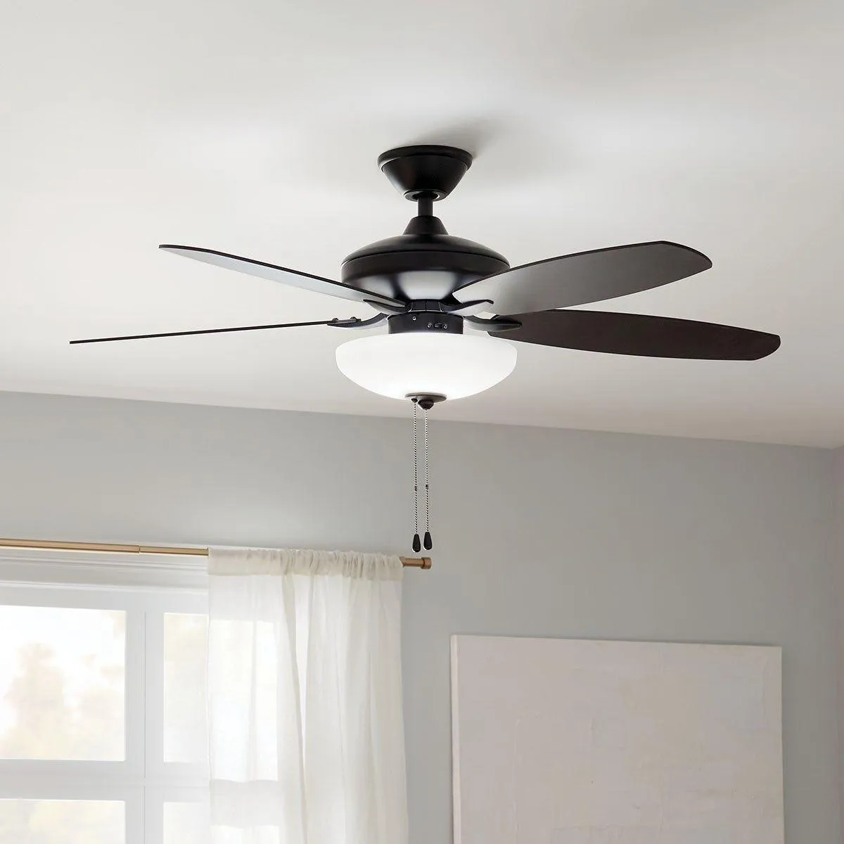 Renew Select 52 Inch Satin Black LED Ceiling Fan with Light Kit and Pull Chain