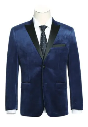 RENOIR Blue Slim Fit Stretch Tuxedo Blazer 290-7