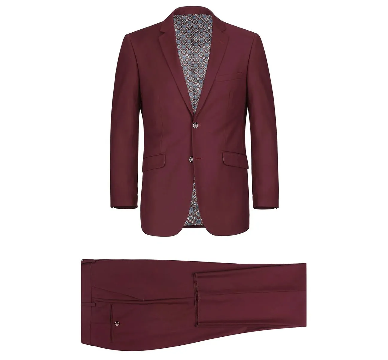 RENOIR Burgundy 2-Piece Slim Fit Single Breasted Notch Lapel Suit 201-8