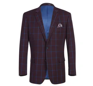 RENOIR Burgundy Blue Check Slim Fit Two Button Sport Coat 294-6