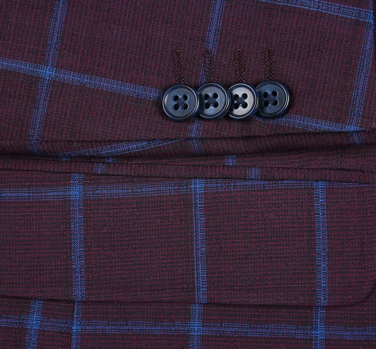 RENOIR Burgundy Blue Check Slim Fit Two Button Sport Coat 294-6