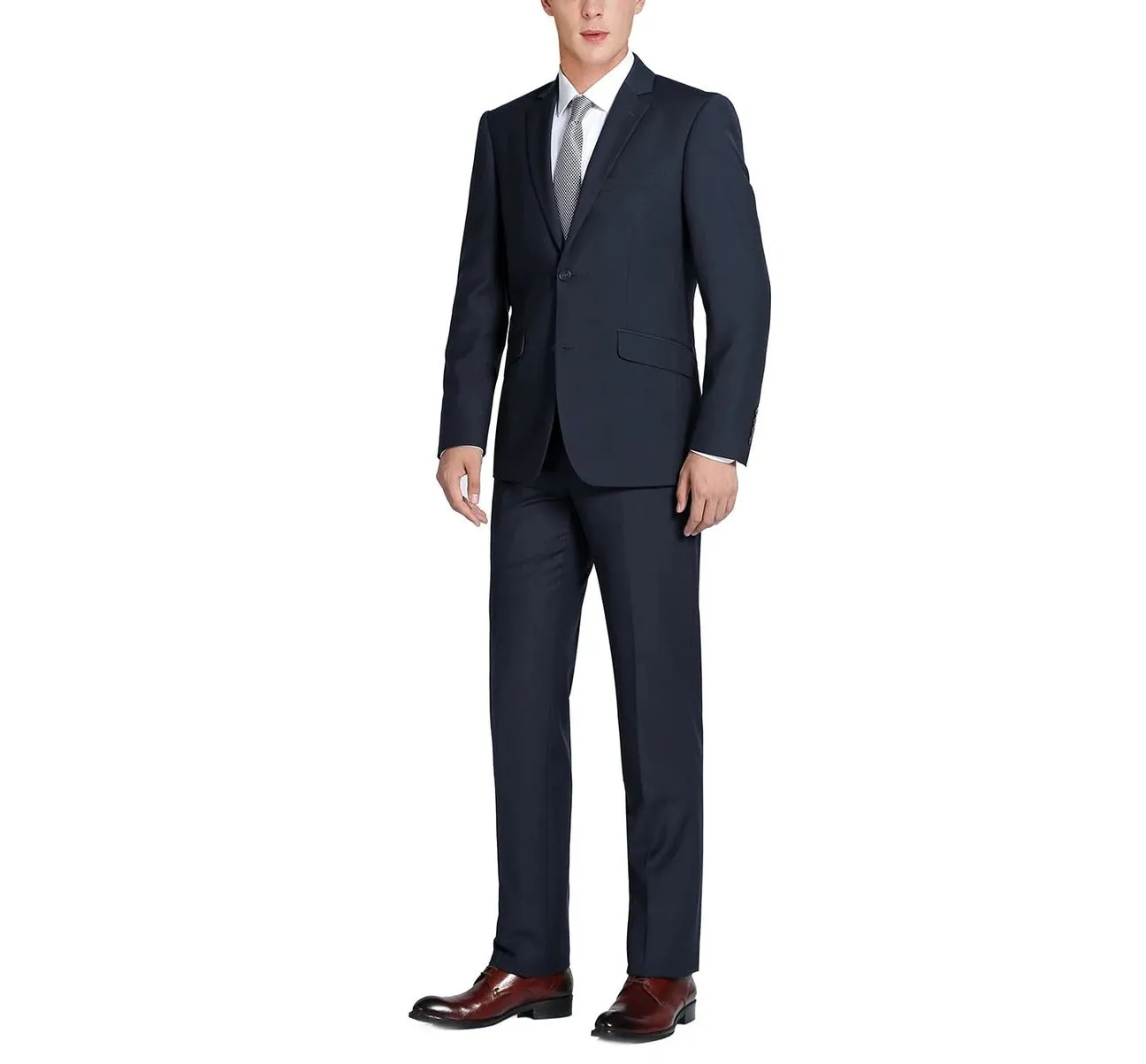 RENOIR Dark Navy 2-Piece Slim Fit Single Breasted Notch Lapel Suit 201-2