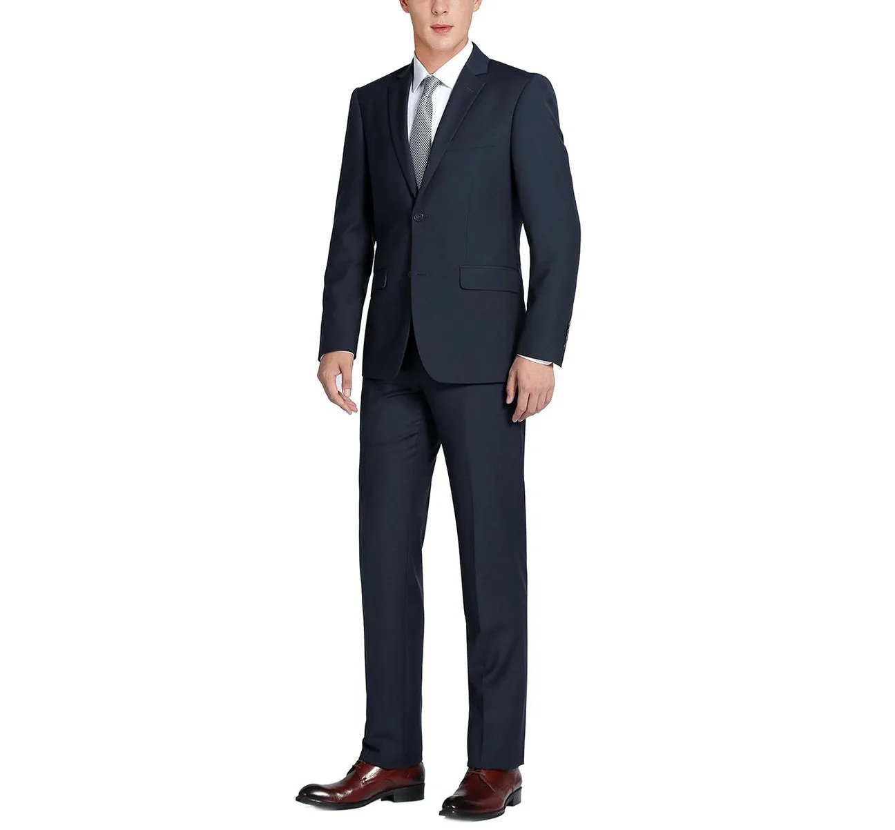 RENOIR Dark Navy 2-Piece Slim Fit Single Breasted Notch Lapel Suit 201-2