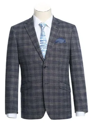 RENOIR Gray Slim Fit Stretch Checked Blazer 294-13