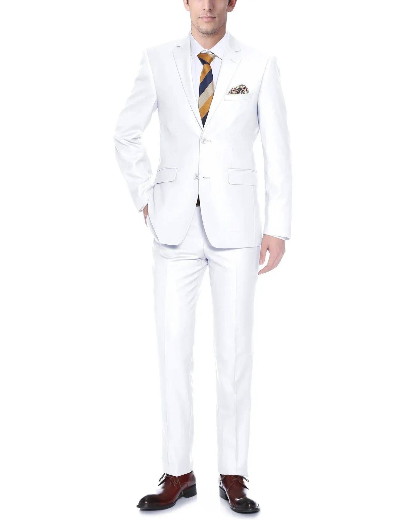 RENOIR White 2-Piece Classic Fit Single Breasted Notch Lapel Suit 201-6