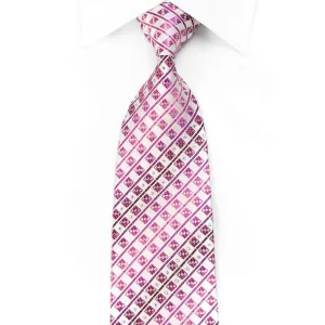 Renoma Men's Crystal Silk Necktie Pink Geometric & Striped On White With Purple Sparkles