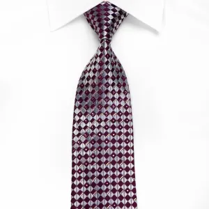 Renoma Mens Crystal Silk Necktie Silver Purple Checkered With Silver Sparkles