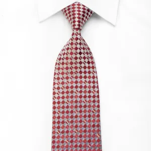 Renoma Men's Crystal Silk Tie Silver Burgundy Checkered With Silver Sparkles