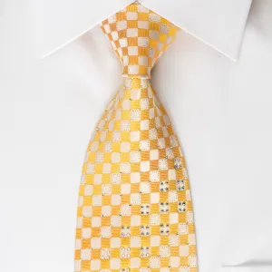 Renoma Mens Rhinestone Silk Necktie Yellow Whiter Checkered With Silver Sparkles