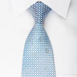 Renoma Rhinestone Necktie Blue Lattice On White With Silver Sparkles