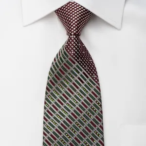 Renoma Rhinestone Silk Necktie Silver Stripes On Burgundy With Silver Sparkles