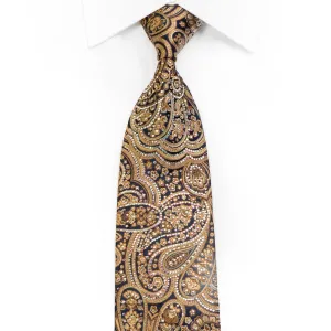 Renoma Rhinestone Silk Tie Gold Paisley On Navy With Sparkles