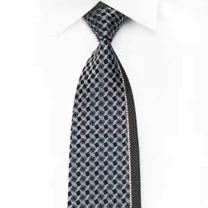 Renoma Silk Rhinestone Tie Silver Navy Geometric With Sparkles