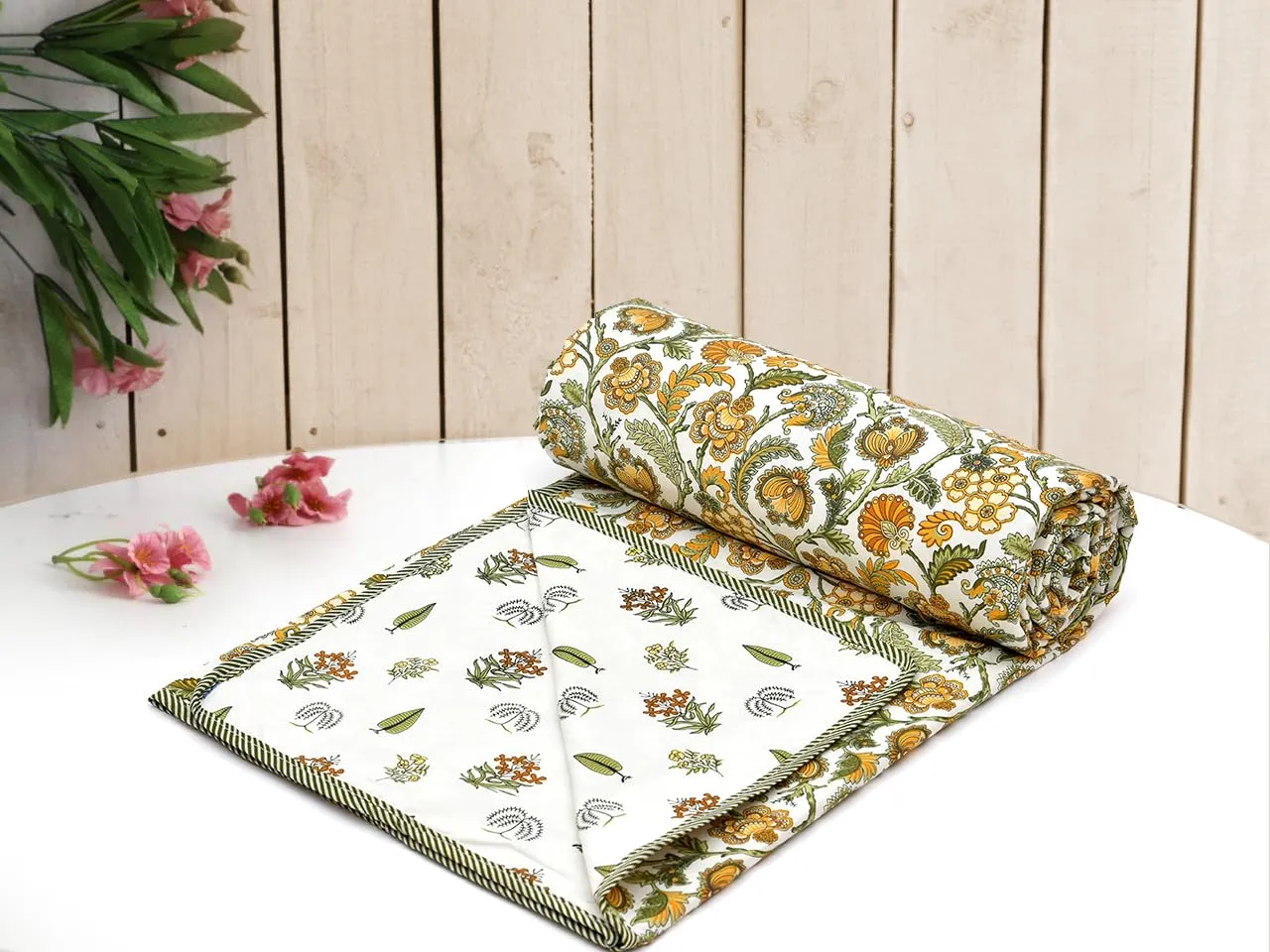 Renown Pure Cotton Soft Reversible Printed Lightweight AC Blanket | Cotton Dohar (REN16, Single)