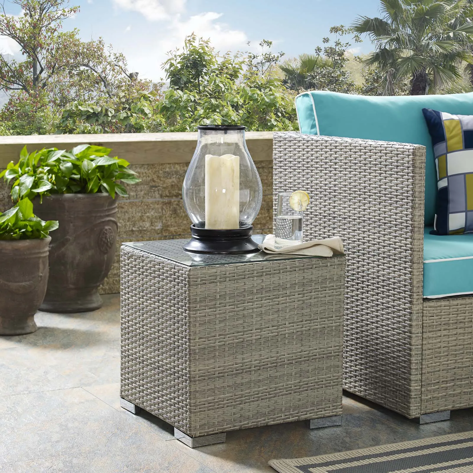 Repose Wicker Rattan Outdoor Patio Side End Table - Bedside Table - Side Table