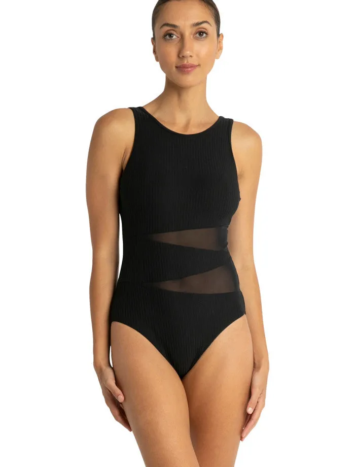 Reset Mesh High Neck One Piece Black