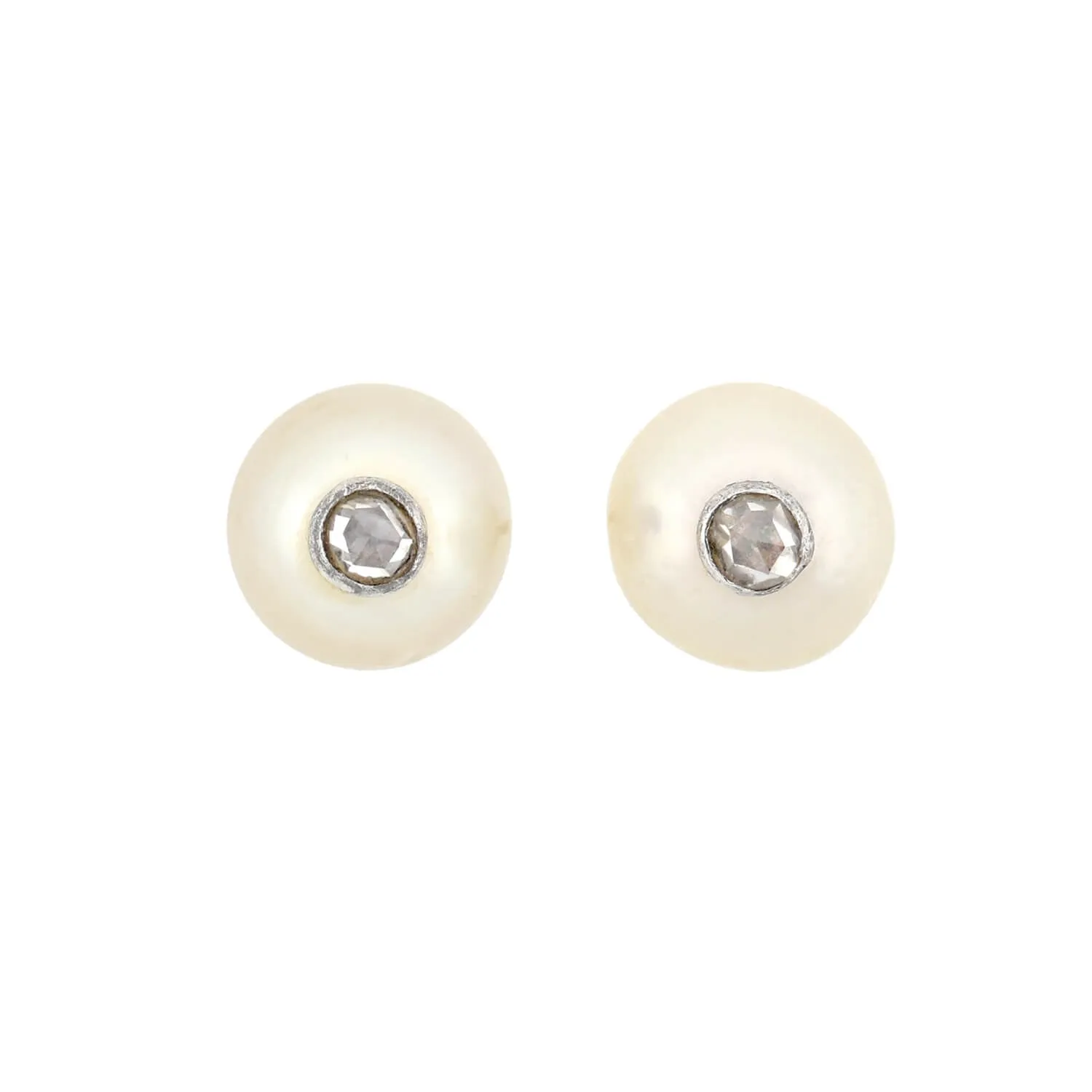 Retro 18kt/Sterling Pearl   Old  Rose Cut Diamond Stud Earrings