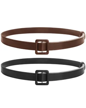 Retro Basic Waist 2pcs-Pack Belt Metal Buckle Polyurethane Leather Belt