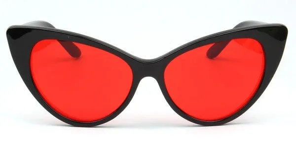 Retro Cat Eye Sunglasses in Black with Red Lens