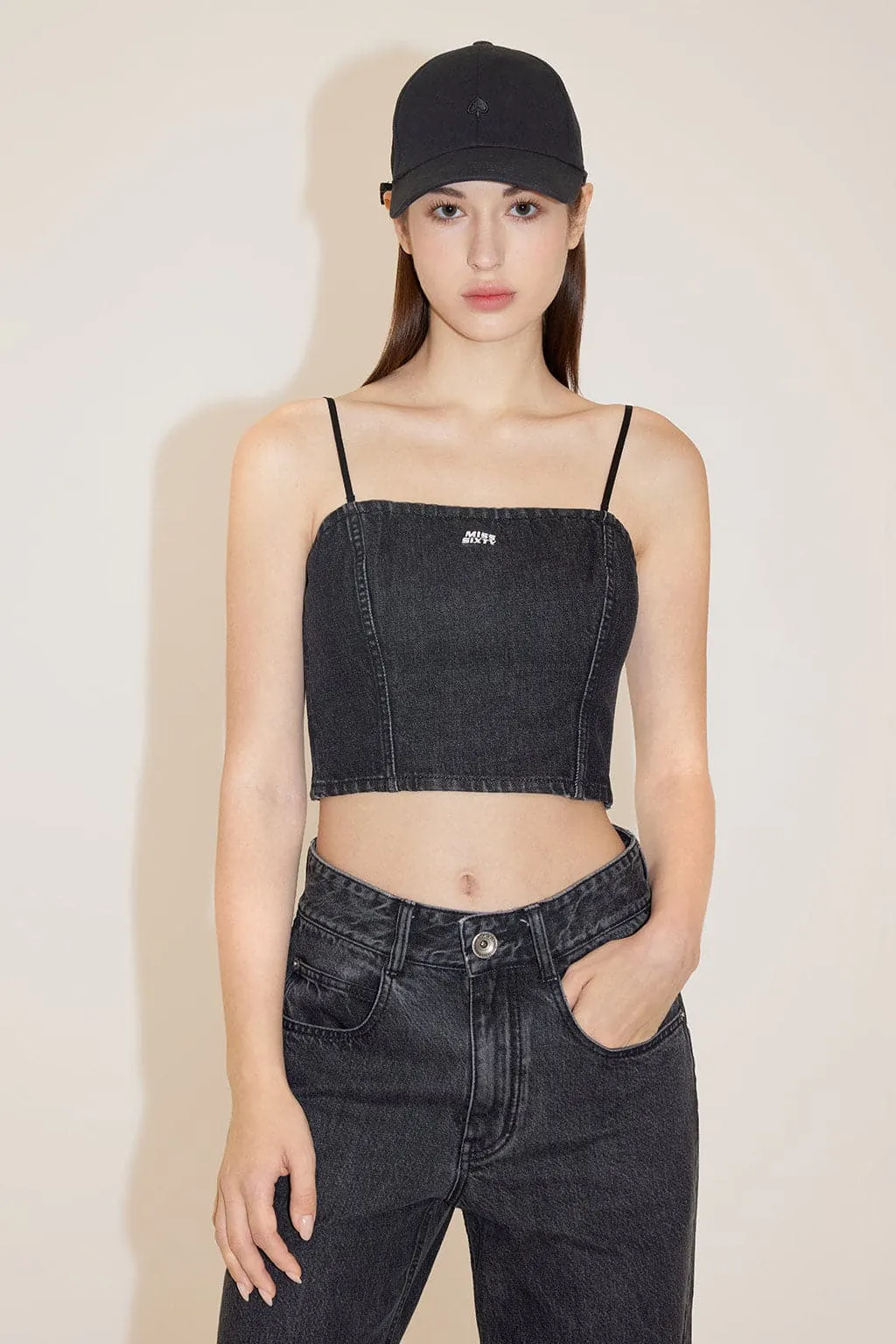 Retro Denim Top With Detachable Straps