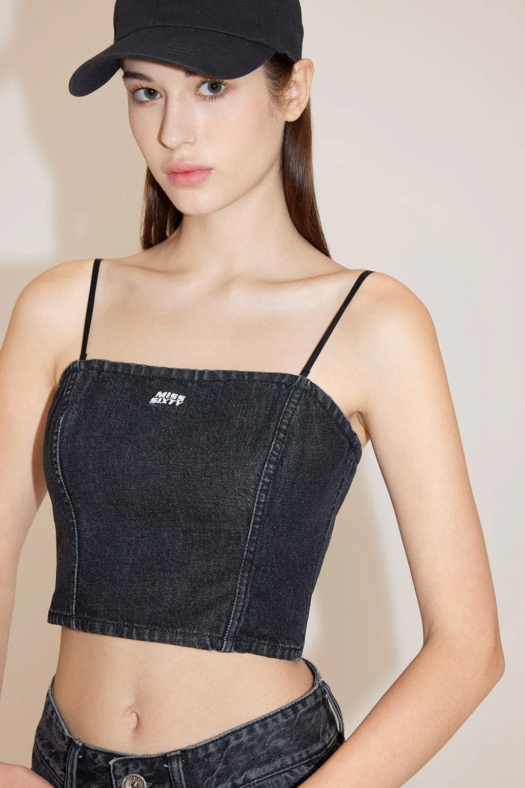 Retro Denim Top With Detachable Straps