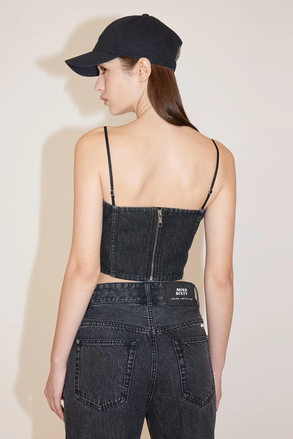 Retro Denim Top With Detachable Straps